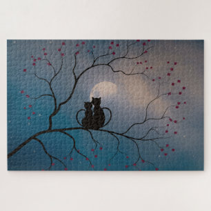 Sweet Black Cats regardant Moon Jigsaw Puzzle
