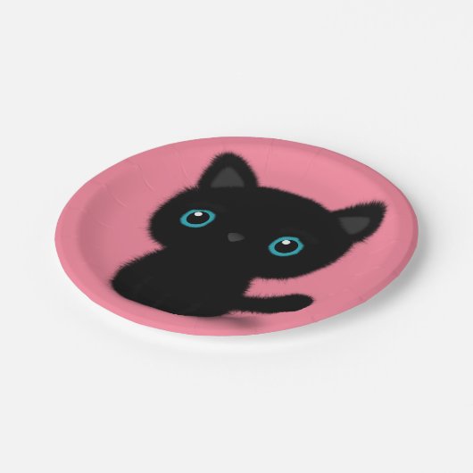 Sweet Black kitten op pastelroze Papieren Bordje (Gekanteld)