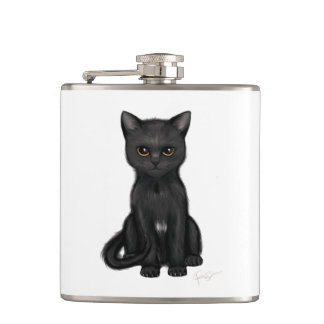 Sweet Black Kitty Cat met heldere gouden ogen Heupfles