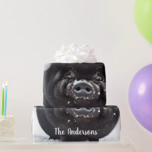 Sweet Black Piggy Kerstmis Cadeaupapier