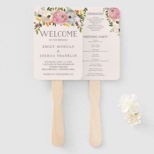 Sweet Blooms Wedding Program Fan Handwaaier (Voorkant en achterkant)