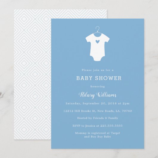 Sweet Blue Baby Douche uitnodigingen (Voorkant / Achterkant)