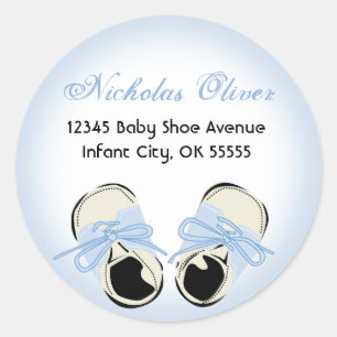 Sweet Blue Baby Schoenadreslabel Ronde Sticker