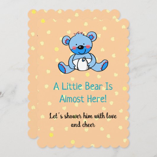 Sweet Blue Beer Baby shower Design Uitnodigen Save The Date (Voorkant / Achterkant)