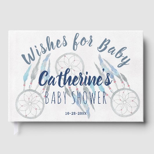Sweet Blue Boho Dreamcatcher Baby shower Livre d'o (Recto)