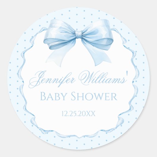 Sweet blue bow baby boy shower dank u sticker (Voorkant)