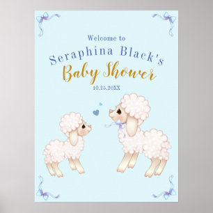 Sweet Blue Boy Lamb Baby shower Welkom Poster