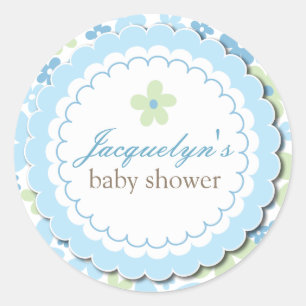 Sweet Blue Daisy Flowers Chic Boy Baby shower Ronde Sticker
