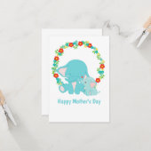 Sweet Blue Elephants Carte Plat Fête des Mères (Devant/Arrière en situation)