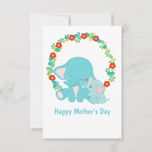 Sweet Blue Elephants Moederdag Flat Kaart (Voorkant)