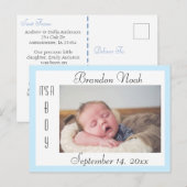 Sweet Blue en White Geboorteaankondiging Briefkaart (Voorkant / Achterkant)