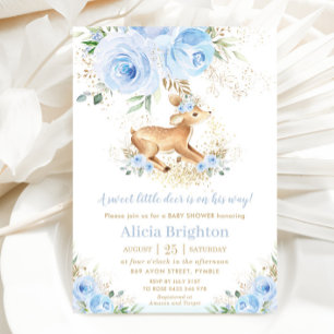 Sweet Blue Floral Baby Herten Fawn Boy Baby shower Kaart
