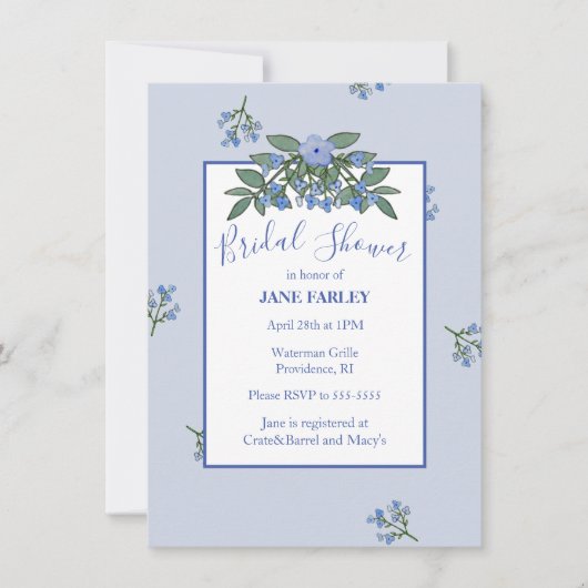Sweet Blue Floral Invite Kaart (Voorkant)