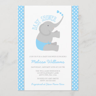 Sweet Blue Grey Elephant Baby Shower Invitations Kaart