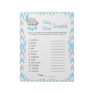 Sweet Blue & Grey Elephant Baby shower Word Game 2 Notitieblok