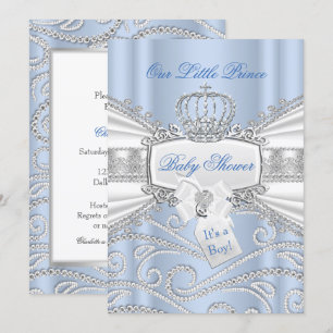 Sweet blue Little Prince Boy Baby shower Kaart
