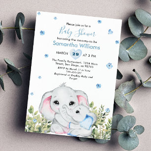 Sweet Blue Mommy Baby Elephant Baby shower Kaart