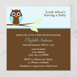Sweet Blue Owl Boy Baby shower Kaart