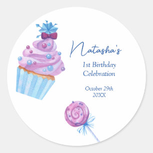 Sweet blue snoep verjaardag ronde sticker