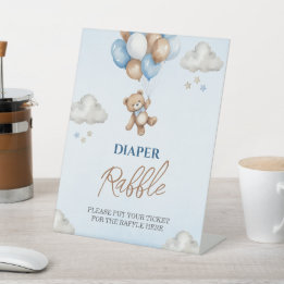 Sweet Blue Teddy Luier Raffle Douche Sign Reclamebord Met Voetstuk