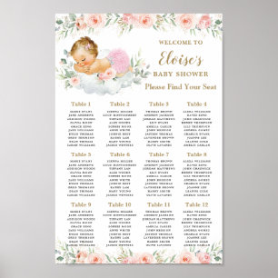 Sweet Blush Floral Baby Girl Shower Seed Chart Poster