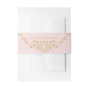 Sweet Blush Pink  Frans Monogram Uitnodigingen Wikkel