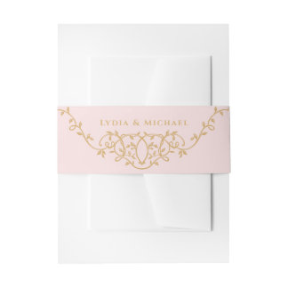 Sweet Blush Pink  Frans Monogram Uitnodigingen Wikkel