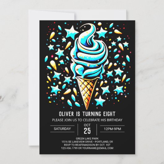 Sweet Boho Blue Boy Ice Cream Verjaardag Kaart (Voorkant)