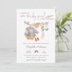 Sweet Boho Clothesline Meisje Baby shower Kaart