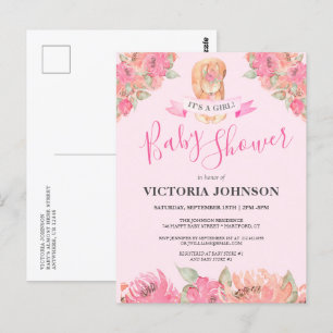 Sweet Boho Floral Squirrel Woodland Baby shower Briefkaart