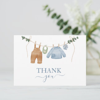 Sweet Boho Neutral Clothesline Boy Baby shower Bedankkaart