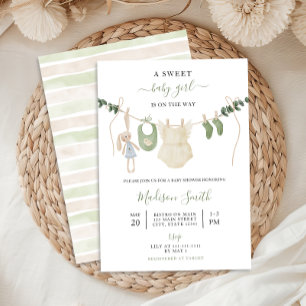 Sweet Boho Neutral Clothesline Meisje Baby shower Kaart