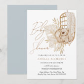 Sweet Boho Teddy Bear Blue Baby shower Kaart (Voorkant / Achterkant)