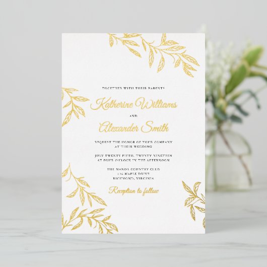 Sweet Botanical Wedding Invitation Folie Uitnodiging (Staand Voorkant)