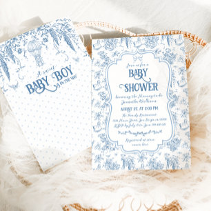 Sweet Boy Dusty Blue Whimsical Floral Baby shower Kaart