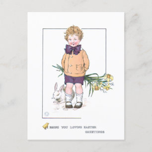Sweet  Boy met paasbunny & Daffodils Feestdagenkaart