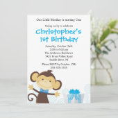 Sweet Boy Monkey Birthday Uitnodiging (Staand voorkant)
