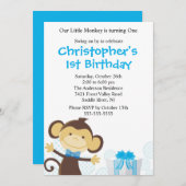 Sweet Boy Monkey Birthday Uitnodiging (Voorkant / Achterkant)