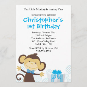 Sweet Boy Monkey Birthday Uitnodiging