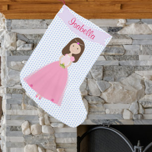 Sweet Brown Hair Princess Personalized Stocking Kleine Kerstsok