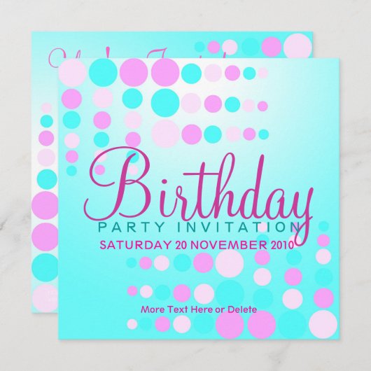 Sweet Bubbles Party / Verjaardag Uitnodiging (Voorkant / Achterkant)