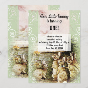 Sweet Bunny 1st Birthday Party Invitation Kaart