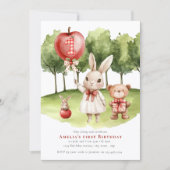 Sweet Bunny Apple First Birthday Invitation (Devant)