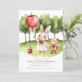 Sweet Bunny Apple First Birthday Invitation (Debout devant)
