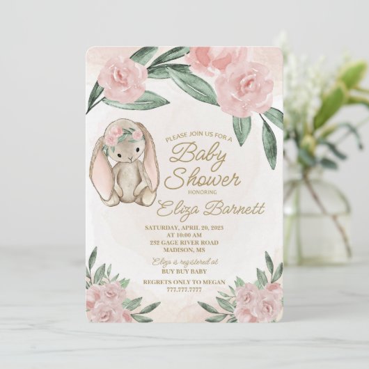 Sweet Bunny Baby shower Invitation Kaart (Staand voorkant)