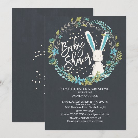 Sweet Bunny Boys Baby shower Kaart (Voorkant / Achterkant)