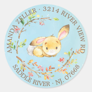 Sweet Bunny Boys Baby shower Retouradreslabel Ronde Sticker