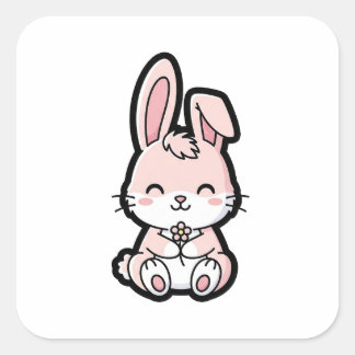 Sweet Bunny – Cute Kawaii Animal Illustration Vierkante Sticker