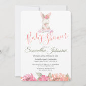 Sweet Bunny en Waterverf Flowers Baby shower Kaart (Voorkant)