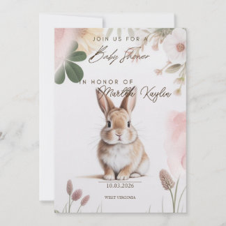 Sweet Bunny Floral Baby Shower Invitation Editable Kaart